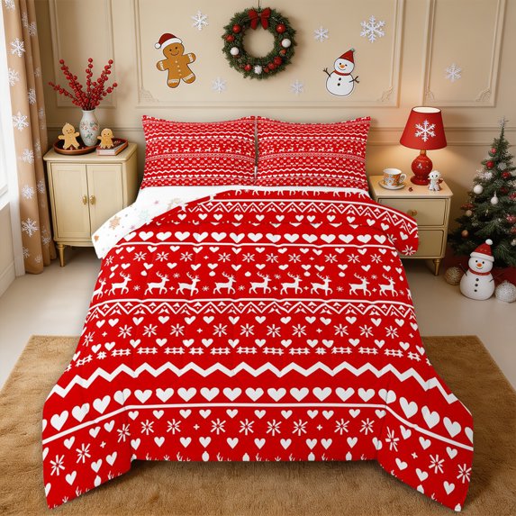 Erosebridal Knit Reindeer King Size Comforter Sets 3pcs,Cozy Winter Comforters King Size,Red,Reversible,1 Comforter and 2 Pillowcases