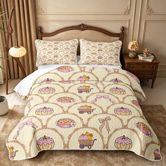 Erosebridal Lace Pie Twin Quilt Set 2 Pieces,Fall Baking Twin Coverlet Set,Pink,1 Bedspread and 1 Pillowcase