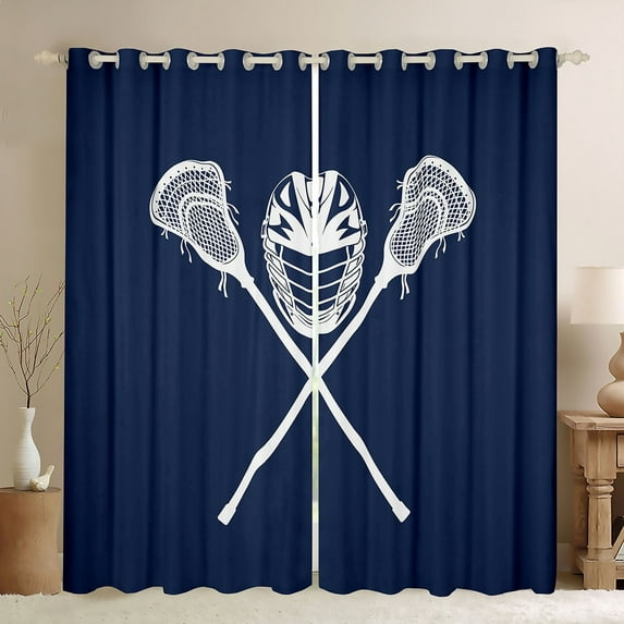 Erosebridal Lacrosse Lover Curtains Pack of 2 (38x45), Sports Theme Curtains for Living Room, Navy 30%-50% Black Out Curtains, Window Drapes Room Decoration