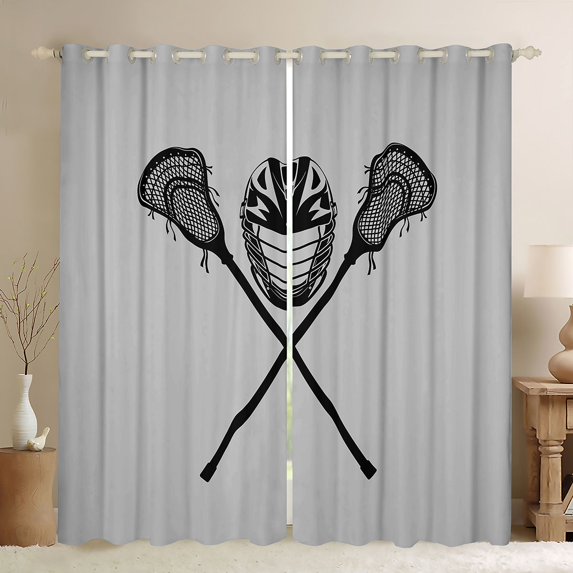 Erosebridal Lacrosse Print Curtains Pack of 2 (52x63), Vintage Sports Curtains for Living Room, Teens Teenager 30%-50% Black Out Curtains, Bedroom Curtains Bedroom Decor