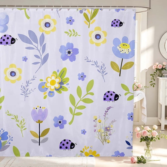 Erosebridal Ladybug Shower Curtain 72Wx84L,Transitional Floral Bathroom Shower Curtain,Lavender Green