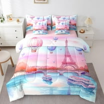 Erosebridal Lake Boat Bedding Twin Size, Romantic Eiffel Tower Bed in a Bag Twin size, Anniversary Decor, Reversible 7pcs