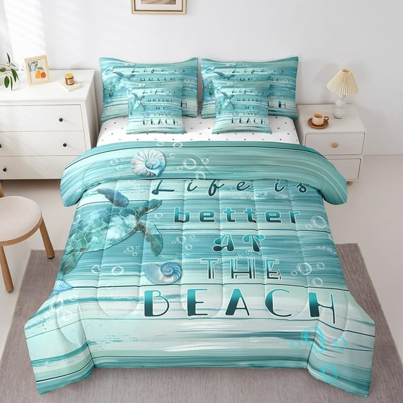 Erosebridal Lake House Bedding King Size, Marine Beach Bed in a Bag King size, Ocean Theme Decoration, Reversible 7pcs