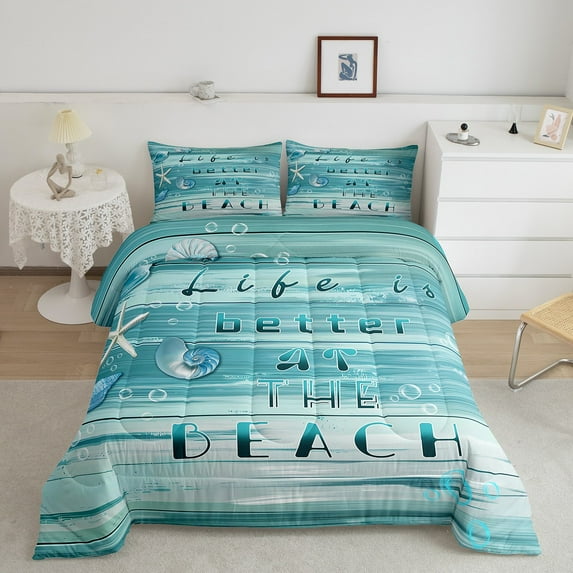 Erosebridal Lake House Comforter Sets Full Size, Marine Beach Comforters & Duvets, Ocean Theme Decoration, Reversible 3-Piece