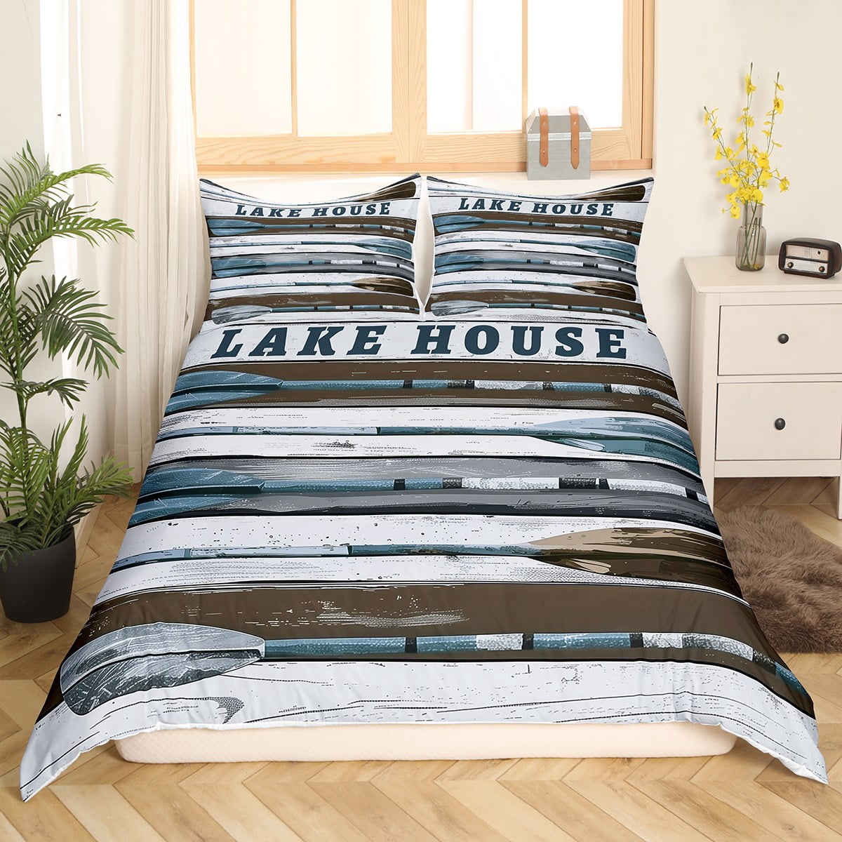 Erosebridal Lake House Comforter Cover Full, Retro Paddle Bedding Full ...