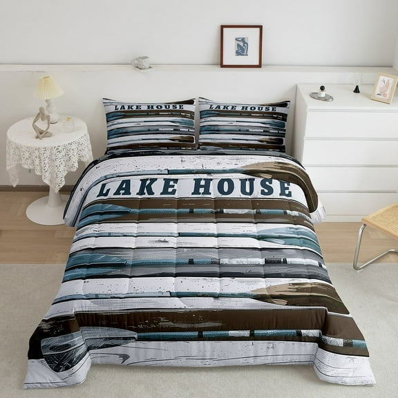Erosebridal Lake House Comforter Sets King Size, Retro Paddle Comforters & Duvets, Rustic Farmhouse Decor, 3pcs