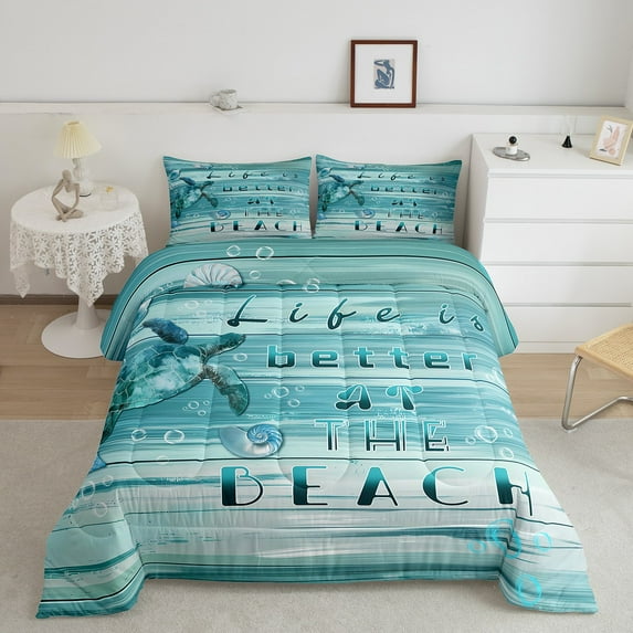 Erosebridal Lake House Bedding Twin Comforter Set, Marine Beach Down Comforter, Ocean Theme Decoration, Reversible 2pcs