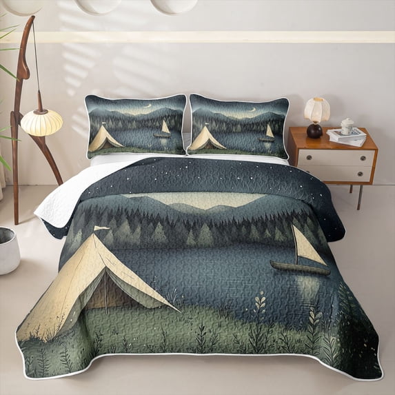 Erosebridal Lake Life Bed Spread Queen for Teens Boys Girls,Rustic Cottage Happy Camping Queen Coverlet Set