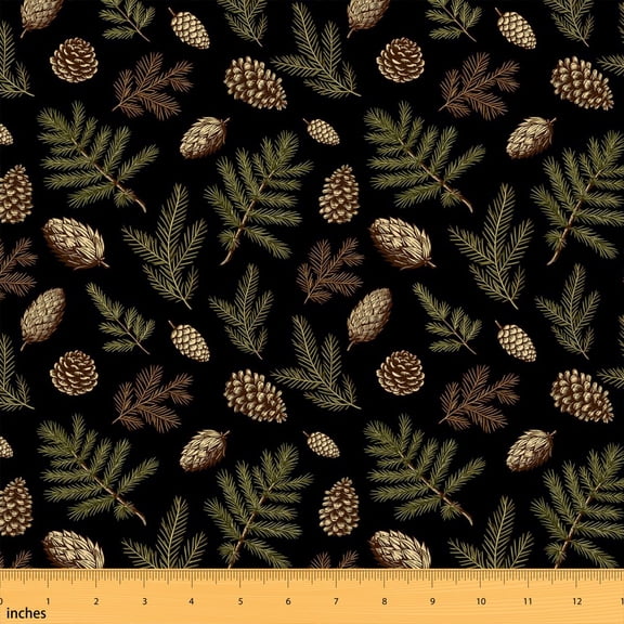 Erosebridal Leaf Print Fabric by the Yard 2 Yards Foliage Pattern Sewing Fabric, Black