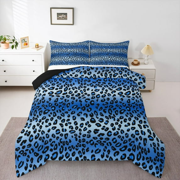 Erosebridal Leopard Animal Print Comforter Sets Full Size, Western Fashion Comforters & Duvets, Blue Reversible Bedding Full Comforter Set, Breathable Bedroom Decor, 3-Piece