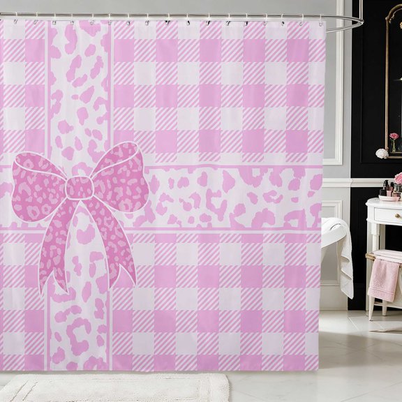 Erosebridal Leopard Bow Print Shower Curtain 72Wx72L for Girls, Cheetah Animal Spots Girly Waterproof Bathroom Curtain