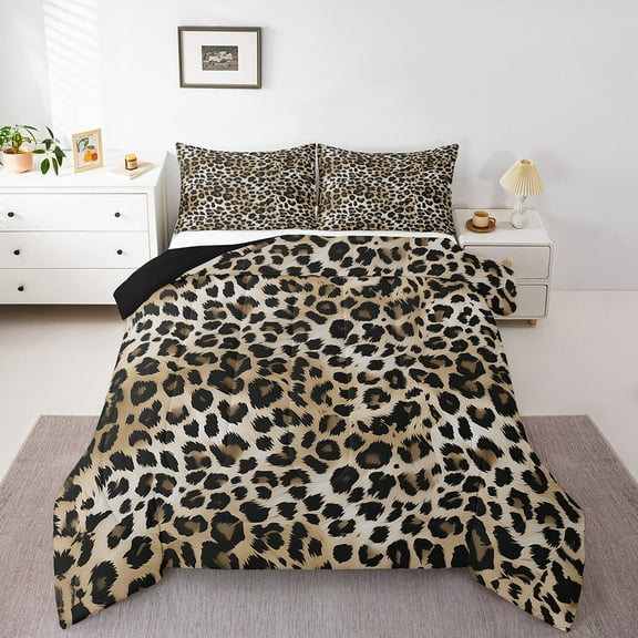 Erosebridal Leopard Cheetah Comforter Sets Full Size, Animal Print Comforters & Duvets, Reversible 3pcs