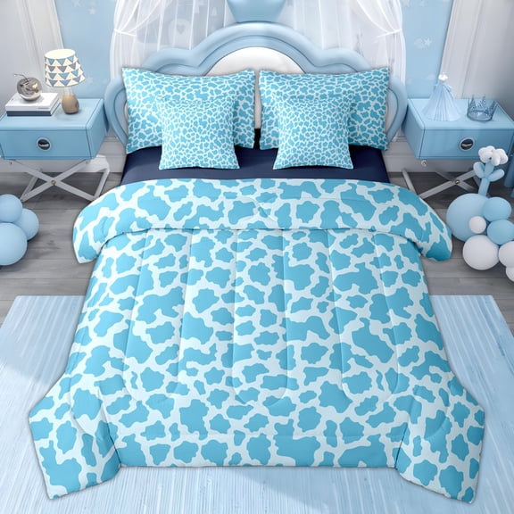 Erosebridal Leopard Cheetah Print Bedding Comforter Set, Kids Boys Girls King Bedding Sets, Blue, 7pcs