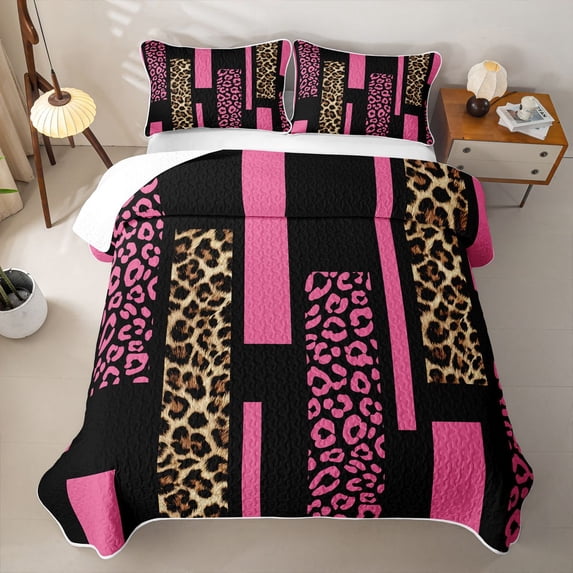 Erosebridal Leopard Cheetah Print Boys Girls Quilt Full, Fashion Abstract Full Bedspread Sets, Pink, 3-Piece