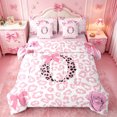 thumbnail image 1 of Erosebridal Leopard Letter O Initial Monogram Queen Bedding Sets For Cheetah Lover,Cute Bowknot 7pcs Bedding Comforter Set For Kids,Pink Reversible, 1 of 7
