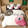 thumbnail image 1 of Erosebridal Leopard & Pink 8 Ball Print Twin Bedding Sets, Sports Monogram Bedding Comforter Set for Girls, Black Reversible 7 Pieces, 1 of 6