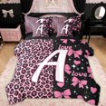 thumbnail image 1 of Erosebridal Leopard Print A Letter Twin Bedding Sets for Girls, Black Pink Bowknot Bedding Comforter Set, Black Reversible, 7pcs, 1 of 6
