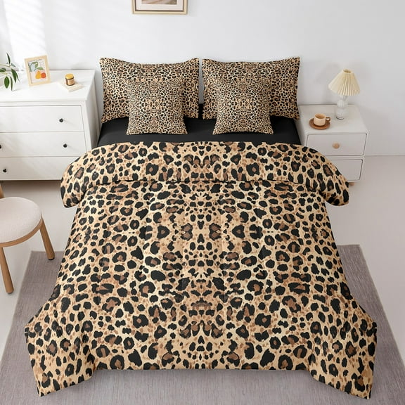 Erosebridal Leopard Print Bed in a Bag Twin size, Rustic Cheetah Bed Set, Modern Fashion Reversible Bedding Twin Size, Lightweight Room Decor, 7 Pieces