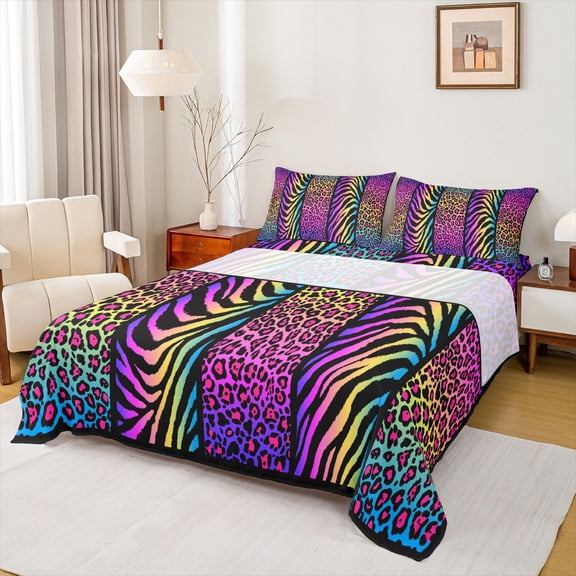 Erosebridal Leopard Print Bed Sheets, Zebra Willdife Abstract King Sheets, 4pcs