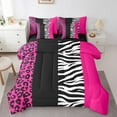 thumbnail image 1 of Erosebridal Leopard Print Bedding Sets Full Size, Black Pink Comforter Sets with Sheets, Geometry Stripe Decor, Women, Reversible, 1 of 5