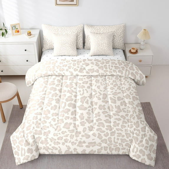 Erosebridal Leopard Print Bedding Sets King Size, Western Princess Bedding King Size, Wheat Reversible Comforter Sets with Sheets, Ultra Soft Room Decoration, 7 Pieces