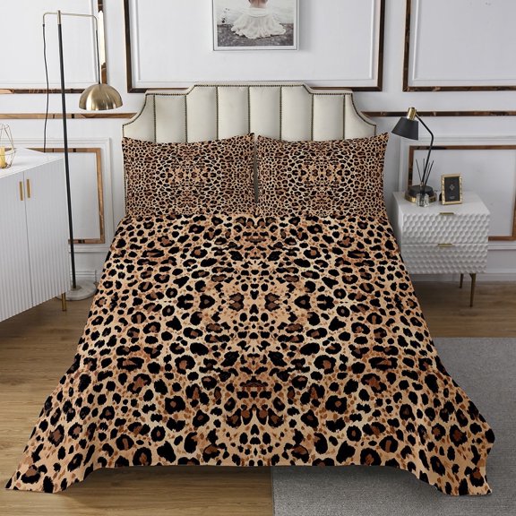 Erosebridal Leopard Print Bedspread Sets King Size, Rustic Cheetah Bed Quilt, Modern Fashion Bedding Set, Lightweight Room Decor, 3 Pieces