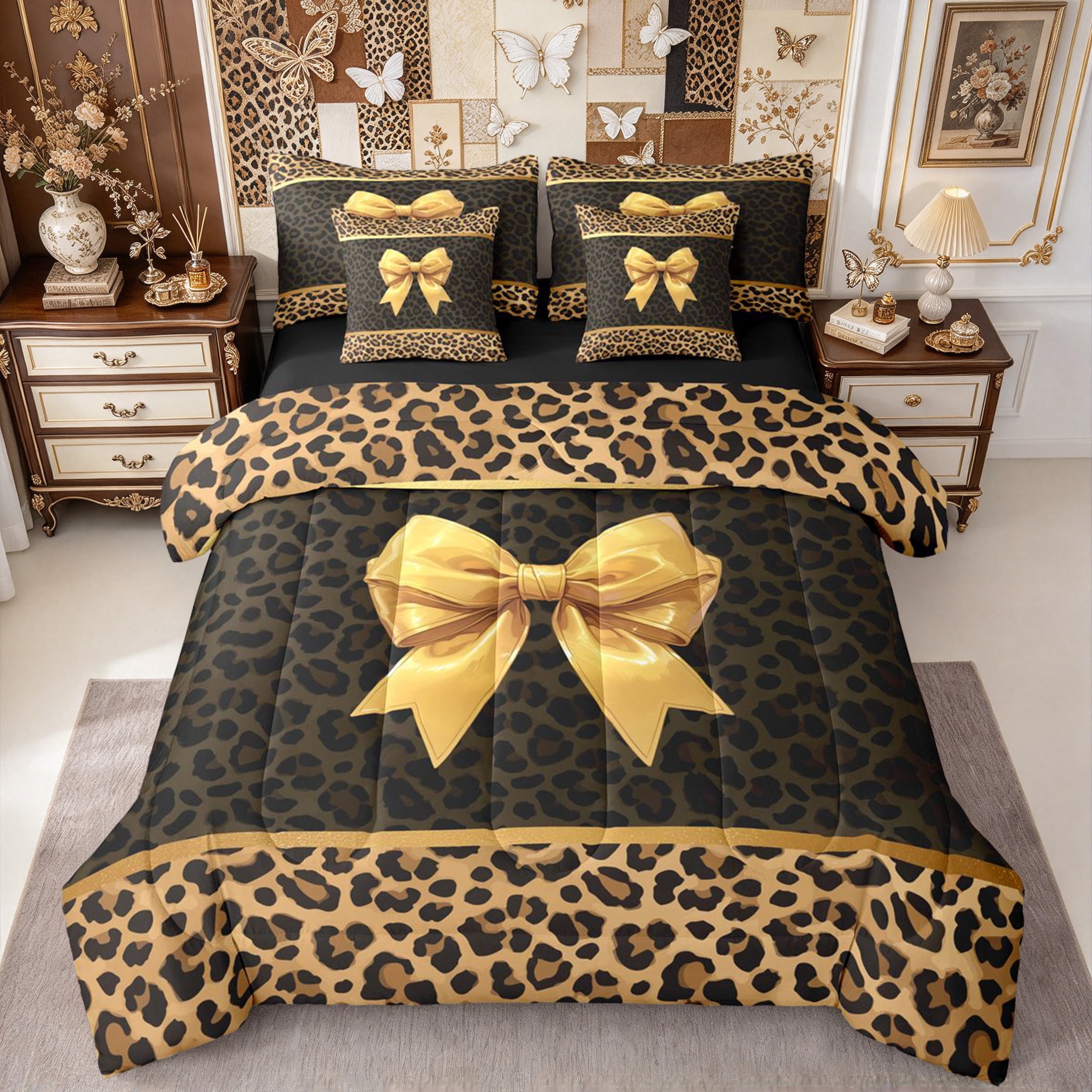 Baby Animal Ribon Erosebridal Leopard Print Bow Full Size Bedding Sets, Fashion Ribbon ...