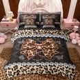 thumbnail image 1 of Erosebridal Leopard Print Bow Heart Bedding Comforter Set for Girls, Gold Ribbon Queen Bedding Sets, Black Reversible, 7pcs, 1 of 6