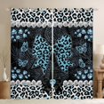 thumbnail image 1 of Erosebridal Leopard Print Bow Pearl Blackout Curtains Set of 2 (52x84 Each) for Girls, Blue Glitter Print Ribbon Window Curtains, 1 of 6