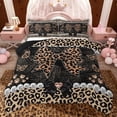 thumbnail image 1 of Erosebridal Leopard Print Bow Pearl Queen Comforter Set for Girls, Gold Glitter Print Ribbon Bedding Comforter Set, Black Reversible, 3 Pieces, 1 of 6