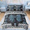 thumbnail image 1 of Erosebridal Leopard Print Bow Pearl Twin Bedding Sets for Girls, Blue Glitter Print Ribbon Bedding Comforter Set, Black Reversible, 7 Pieces, 1 of 6