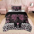 thumbnail image 1 of Erosebridal Leopard Print Bow Pearl Twin Comforter Sets for Girls, Pink Glitter Print Ribbon Bedding Set, Black Reversible, 2pcs, 1 of 6