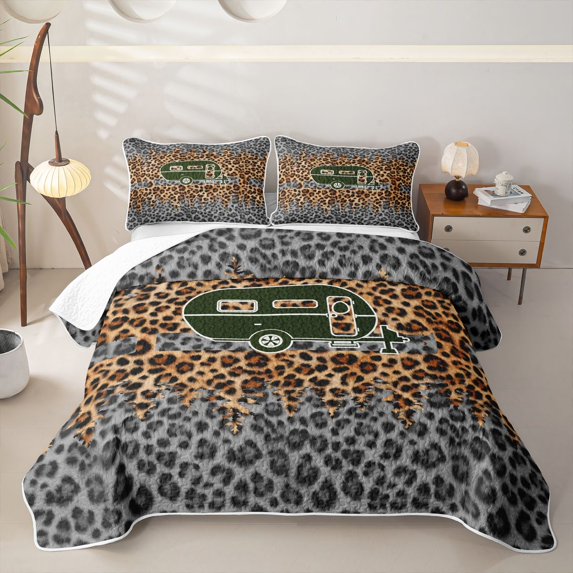 Erosebridal Leopard Print Camo RV Car Twin Quilt Set, Rustic Tree Twin Coverlet Set for Men and Women, 2 Pieces