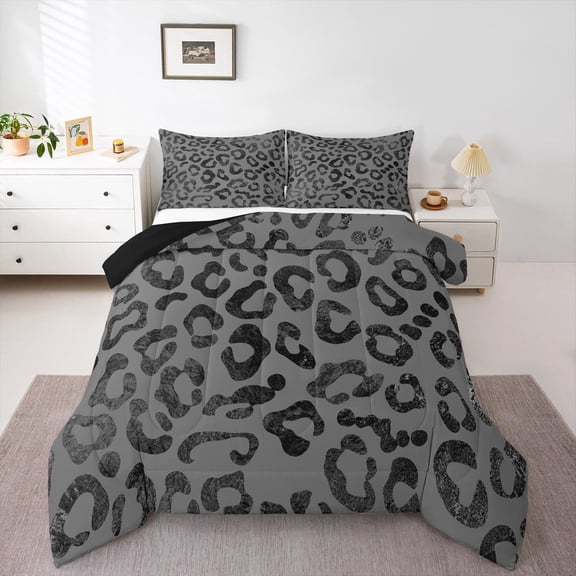 Erosebridal Leopard Print Comforter Sets Twin Size,Jungle Wildlife Comforters & Duvets,Gray Black Farmhouse Bedding Twin Comforter Set For Men Women,Lightweight Room Decorative Reversible,2pcs