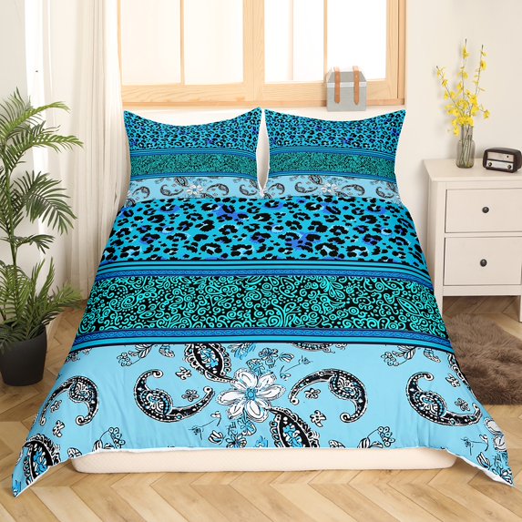 Erosebridal Leopard Print Duvet Cover King,Bohemian Paisley Comforter Cover King,Hippie Decoration,Super Cozy,3 Pieces(No Comforter)