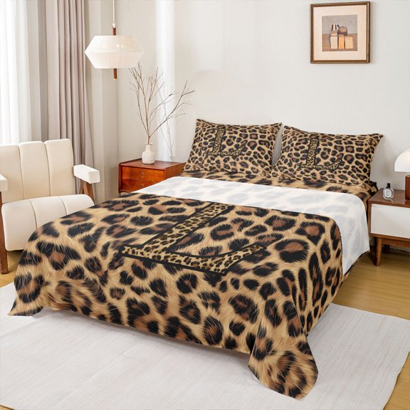 Erosebridal Leopard Print Full Size Sheets,Cheetah Pattern L Alphabet Bed Sheets For Kids Girls 4pcs