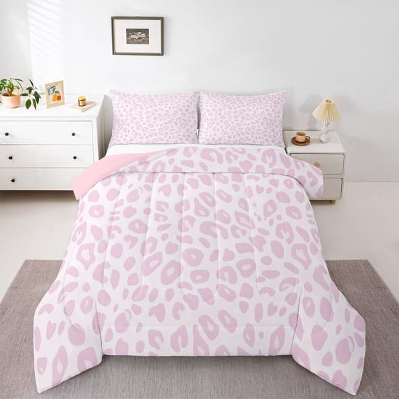 Erosebridal Leopard Print Kids Queen Comforter Set, Pink Camo Cheetah Printed Bedding Comforter Set, 3-Piece
