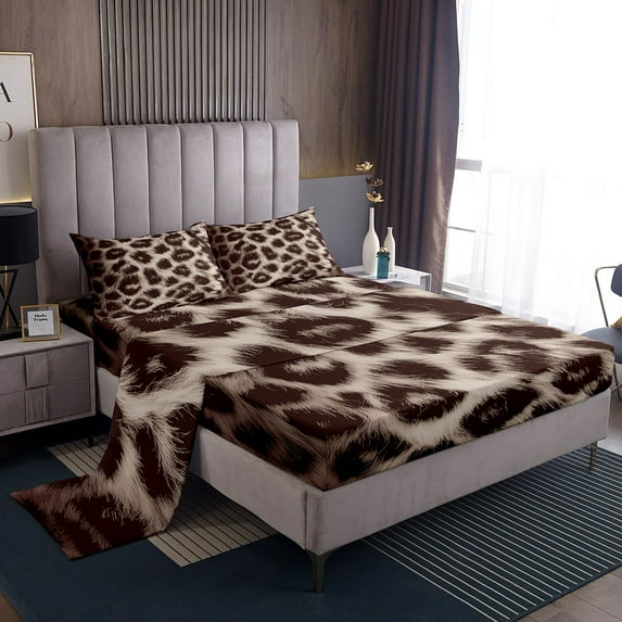 Erosebridal Leopard Print King Sheet Sets, Wildlife Bedding King Size Teens, Animal Theme Decor