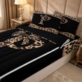 thumbnail image 1 of Erosebridal Leopard Print Letter P Zipper Queen Comforter Set with Fitted Sheet and 2 Pillowcases for Women Girls, Brown Crystal Bowknot Zipper Bedding Set, Black Reversible, 4 Pieces, 1 of 7