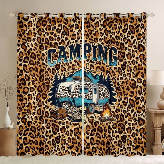 Erosebridal Leopard Print RV Car Black Out Curtains for Boys Girls,Teens Happy Camping Curtains Pack of 2 (42x63 Each),Microfiber Bedroom Decor