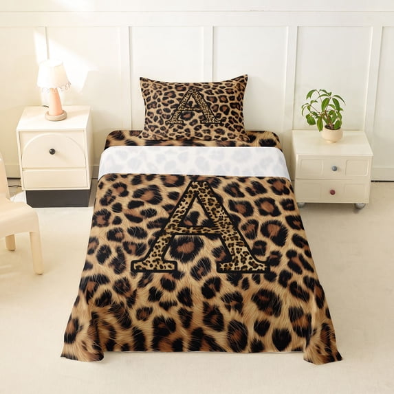 Erosebridal Leopard Print Twin Sheet Sets,Cheetah Pattern A Alphabet Bedding For Kids Girls 3pcs
