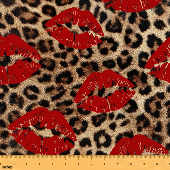 Erosebridal Leopard Red Lip Fabric by the Yard 3 Yards, Animal Print Kiss Room Decor Fabric by the Yard