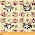 thumbnail image 1 of Erosebridal Leopard Skull Fabric by the Yard 3 Yards, Pink Pumpkin Bow Spider Web Pattern Room Decor Fabric by the Yard, 1 of 7