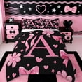 thumbnail image 1 of Erosebridal Letter A Monogrammed Full Size Comforter Sets,Pink Ribbon Bow Girls Bedding Sets For Kids,Reversible black,3 Pieces, 1 of 7