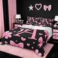 thumbnail image 1 of Erosebridal Letter A Monogrammed Queen Sheet Sets,Pink Ribbon Bow Girls Bed Set For Kids 4pcs, 1 of 6
