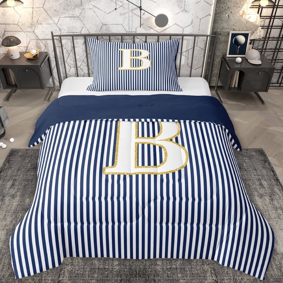 Erosebridal Letter B Kids Twin Comforter Sets, Modern Abstract Bedding Set, Blue Reversible, 2pcs