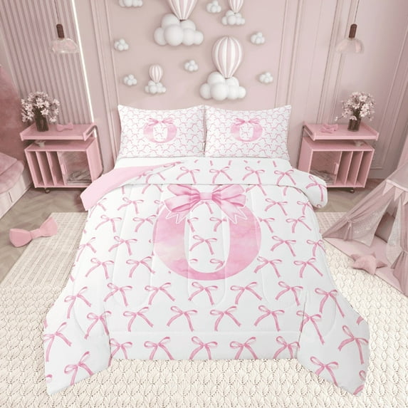 Erosebridal Letter Bow Bedding Twin Comforter Set,Monogrammed Initial Down Comforter,Dreamy Room Decorative,Reversible,Lightweight,2-Piece