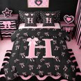 thumbnail image 1 of Erosebridal Letter H Monogrammed 7pcs Bedding Comforter Set,Girly Pink Ribbon Bowtie Queen Bedding Sets For Kids,Pink Reversible, 1 of 7