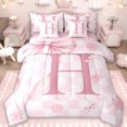 thumbnail image 1 of Erosebridal Letter H Monogrammed 7pcs Bedding Comforter Set,Modern Geometric Pattern Queen Bedding Sets For Kids Girls,Reversible pink, 1 of 7