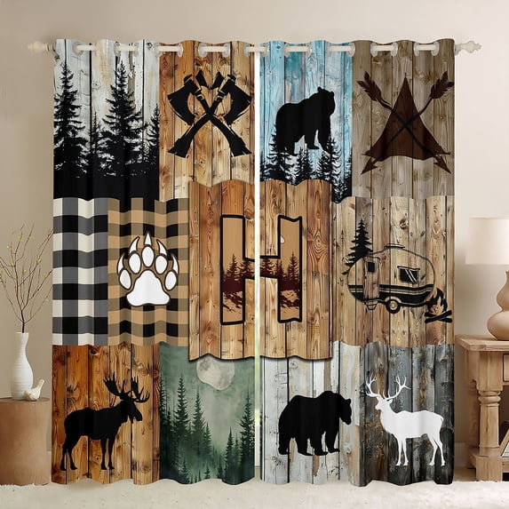 Erosebridal Letter H Monogrammed Blackout Curtains Set of 2 (52x84 Each),Happy Camping Outdoor Adventure Window Curtains For Travel Trailers